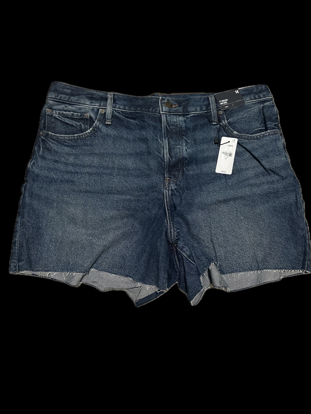 Express Mid-Rise Rigid Denim Shorts in Dark Blue